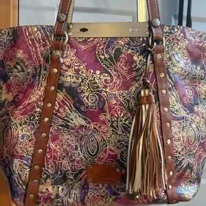 Patricia Nash Purple and Gold Tote Bag with Tassel